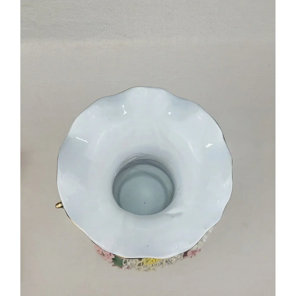 Vintage Large Porcelain Dragon Handle Reticulated Floral Vase Gold‎ Gilt 17 Inch